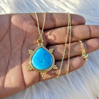 Collier pendentif turquoise grande taille, perles, chaîne fine de créateur, réglable, pour femme, pendentif statement