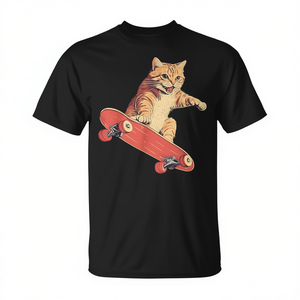 T-shirt con gatto su skateboard, promozionale, moda skateboard - Product Image 2