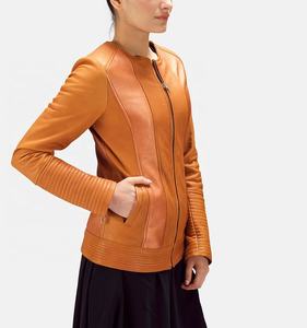 Ensemble de rue personnalisé manches longues automne hiver veste en cuir véritable vêtements d'extérieur dame décontracté revers veste en cuir PU pardessus - Product Image 2