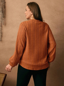 Sweat-shirt à col rond en polyester de couleur unie pour femmes personnalisé, tricoté gaufré épais et chaud pour dames - Product Image 2