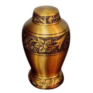 Brass <b>Keepsake</b> Cremation Urns With Gold Leaf Design and Black Color Finished <b>for</b> Human <b>Ashes</b> <b>Keepsake</b> Urns - Product Image 2