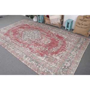 พรมขนาด 6.4x10.4 ฟุต, พรมวินเทจตุรกี, พรมลายดอกไม้สีแดง - Product Image 2