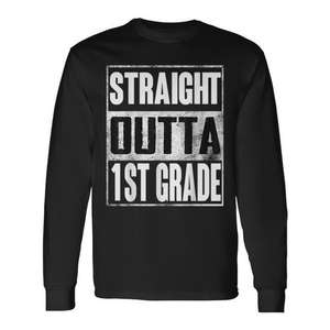 Camiseta de Manga Larga para Primer Grado, Modelo Base Melange Straight Outta First Grade - Camiseta Promocional - Product Image 1