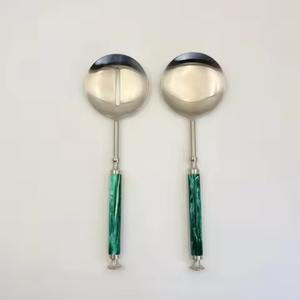 Round Handle Stainless Steel <b>Salad</b> Server Set Resin handle <b>Salad</b> <b>Tools</b> Hot Selling Kitchen Accessories - Product Image 1