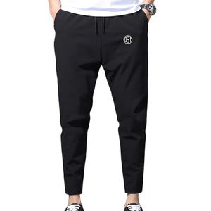 Ensemble de pantalons crayon unisexe, cordon de serrage, couleur unie, respirant, séchage rapide, polaire polyester/coton, taille élastique, coupe droite, automne - Product Image 1