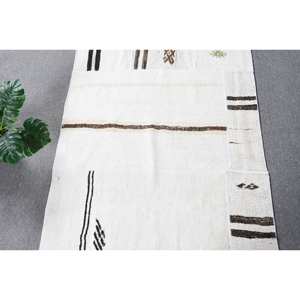 Modern Vintage Turkish Rug <b>White</b> Black 3 X 18.1ft Large Area Classic Rectangle Patchwork Design <b>Wool</b> Latex for Teenagers Hallway - Product Image 5