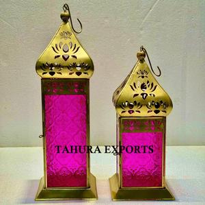 Decorative <b>Glass</b> <b>Lantern</b> With Colored <b>Glass</b> Panels Ideal For Festivals Ramadan Celebrations Or Artistic Home Decor Enhancements - Product Image 2