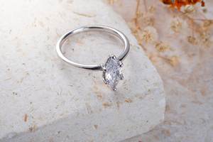 Bague de fiançailles en argent sterling 925 plaqué rhodium sans nickel, sertie de moissanite de couleur D, taille marquise, VVS, pour femme - Product Image 3