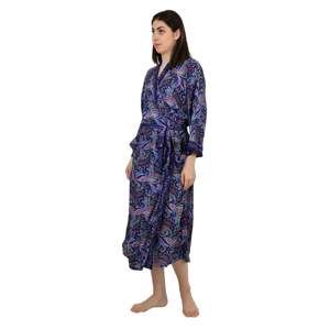 Elegant Floral Print Silk Blend Kimono Robe Long Dressing Gown Drawstring Customizable Free for Home Bridal Use ODM Woven - Product Image 5
