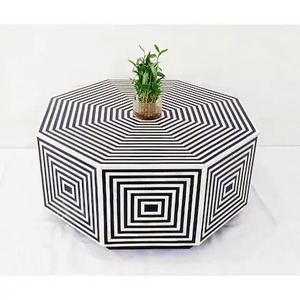 Moderno hexágono hueso incrustaciones resina MDF marco de madera negro blanco mesa de centro hecho a mano India moda artesanía hogar Oficina sala de estar dormitorio - Product Image 1