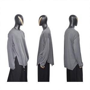 T-shirt long à manches longues en jersey 100 % coton épais pour homme SME, coupe latérale, sans logo, coupe ample et oversize - Product Image 1