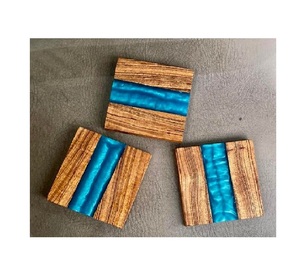 Hot Sale 2025 Top Quality Customize Square Round Epoxy Wood Resin <b>Coaster</b> With Holder <b>Set</b> Mango wood joint Resin Stone <b>Coasters</b> - Product Image 6