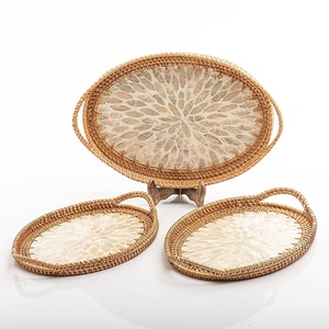 Bandejas decorativas con incrustaciones de perlas, juego de placa de cargador redondo negro de lujo, fabricante vietnamita - Product Image 5