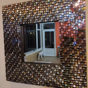 Espejo de Pared Redondo Moderno con Mosaico Plateado, Diseño Decorativo, MDF, Madera, Hierro, 6.0 mm de Grosor - Product Image 1