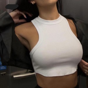 OEM personnalisé vêtements pour femmes été 2024 haute qualité personnalisé ajusté basique haut côtelé femmes débardeurs blanc haut court pour les femmes - Product Image 2
