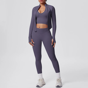 Trendy 3PCS <b>Yoga</b> Tracksuit Women Breathable Sportswear Set Gym Bra Leggings and Athletic <b>Jacket</b> Spandex/Nylon Eco-Friendly - Product Image 2