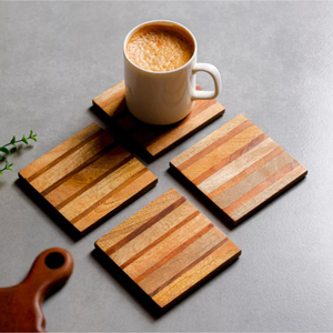 Ensemble de sous-verres en bois de chêne carré et résine époxy vert émeraude au design unique avec support, décoration artisanale pour la maison, tapis à boisson - Product Image 6