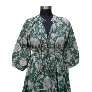 Vestido Midi de Algodón Tejido Estilo Indio, Bata para Mujer, Manga Larga, Cuello en V, Estampado Floral, Ecológico, con Botones Digitales, Vestido Informal - Product Image 3