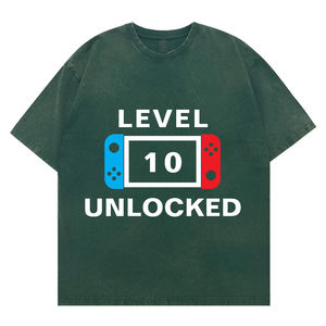 Recién llegado, camiseta personalizada de cumpleaños para jugadores, nivel de <span class=keywords><strong>videojuegos</strong></span> desbloqueado, ajuste holgado, estilo informal, patrón impreso, tela de punto de poliéster/algodón - Product Image 2