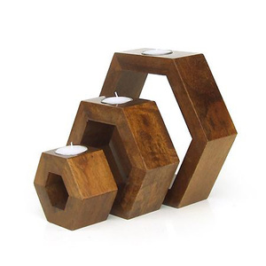 SET of 3 New Arrival Best Selling Handcrafted Wooden <b>Pillar</b> <b>Candle</b> Holders Minimalist Eco Friendly Hexagon Shape <b>Candle</b> Holder - Product Image 1