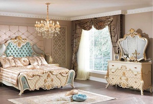 Khung giường tân cổ điển sang trọng với các tấm bọc chạm khắc trang trí công phu và kết thúc vàng cổ thanh lịch kiệt tác lấy cảm hứng từ Pháp - Product Image 6