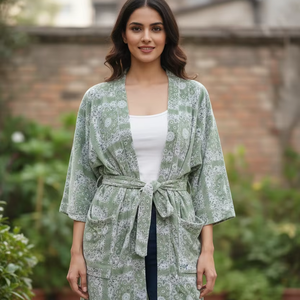 Kimono de Terciopelo Estampado, Bata de Casa, Chaqueta Estilo Boho, Forro de Algodón Indio, Clásico, Elegante, Sexy, Regalo para Adultos, Verano - Product Image 1