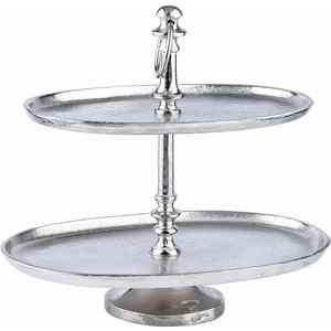 Elegante Soporte para Tartas de Dos Niveles en Metal Dorado y Porcelana, Ideal para Bodas, Fiestas y Exhibición de Postres - Product Image 5