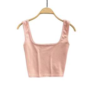 Camiseta sin Mangas Ajustada de Alta Calidad para Mujer, Diseño Nuevo, Cuello Cuadrado, Color Sólido, Algodón Transpirable, Venta al por Mayor Personalizada - Product Image 2