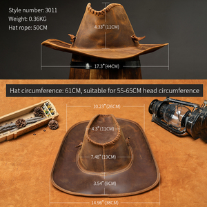 Nuevos sombreros de vaquero de cuero al aire libre para hombres de vaquero occidental personalizados Sombreros de vaquero en cuero genuino Sombreros de moda al por mayor - Product Image 2