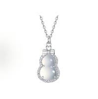 Élégant pendentif gourde blanc argenté pour femme, orné de zircons, motif nœud et cœur, accessoire de cou décoratif, cadeau de mode, ornement