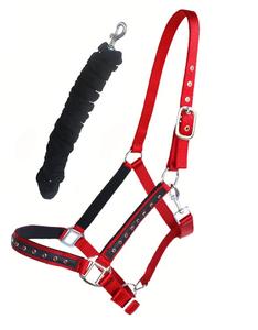Herrajes de latón Nylon Halter Horse Tack Nylon Acolchado Ajustable Halter Rhinestones Cuerda, Acolchado Inglés Saddle Halters de India - Product Image 4