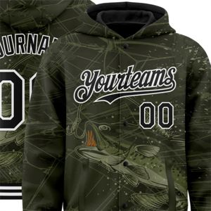 Veste à capuche personnalisée Olive noir-blanc à grande bouche achigan pêche 3D Bomber Full-Snap Varsity Letterman - Product Image 6