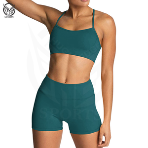 Conjuntos de Yoga para Mujer, Ropa Deportiva Ecológica, Transpirable, con Estampado Sólido, Shorts, Conjunto de 2 Piezas, Spandex/Poliéster - Product Image 4
