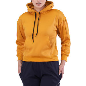 Lightweight <b>Long</b> Pullover <b>Hoodie</b> for Women Winter Custom Logo Front & Back Position Breathable Lined Pockets Fleece/Cotton Blend - Product Image 1