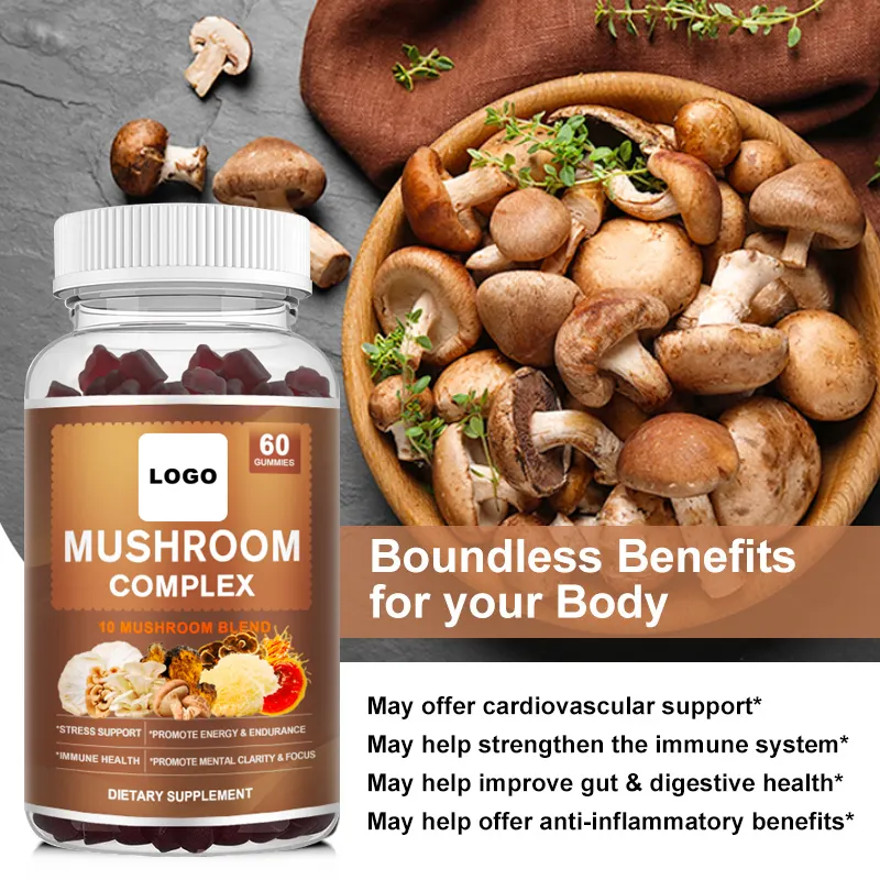 Vegan Halal Lions Mane and Cordyceps Mushroom Extract Gummies Brain Booster for Cognitive Health and Memory Support