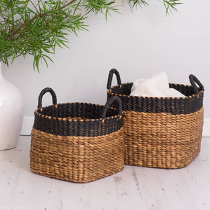 Cestas de almacenamiento orgánicas hechas a mano, jacinto de agua y paja de algas marinas, vendedor indio al por mayor para uso doméstico - Product Image 1