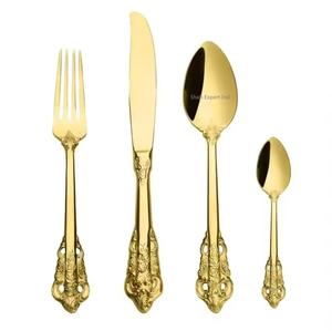 Nouveauté, ensemble de couverts en laiton plaqué or à long manche carré, couverts en acier inoxydable pour la maison, hôtel, mariage, vaisselle - Product Image 5