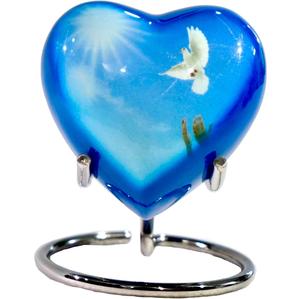 Heart Urn for Human Ashes Adult Male Female - Memorial <b>Gift</b> <b>Set</b> of Small Heart Urn, Display Stand Light Blue White-<b>dove</b>-heart - Product Image 2