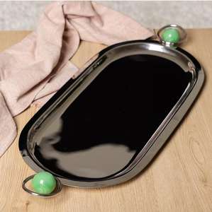 Elegante bandeja de servicio de plata de lujo Bandeja de carga niquelada Diseño en relieve Hecho Aluminio Artesanía Metal Precio al por mayor - Product Image 5