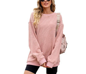 Sudadera de Pana con Cuello Redondo para Mujer, Estilo Holgado, Informal, de Manga Larga, Transpirable y Cómoda, con Textura Acanalada, 2025 - Product Image 2