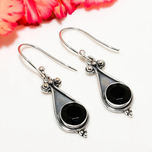 Bijoux en gros en vrac Boucles d'oreilles en onyx noir Boucles d'oreilles pendantes en argent sterling 925 faites à la main Cadeau d'anniversaire pour elle - Product Image 3