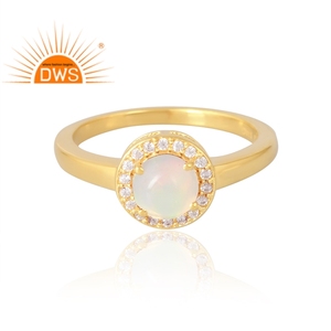 Latest Selling 925 Sterling <b>Silver</b> 18K Gold Plated Natural Cz & Ethiopian <b>Opal</b> Gemstone <b>Ring</b> Demi Fine Jewelry Manufacturer - Product Image 3