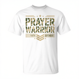 T-Shirt Camo Guerriero della Fede, Difensore della Fede Cristiana con Armatura di Gesù, Abbigliamento di Dio per i Fedeli - Product Image 2