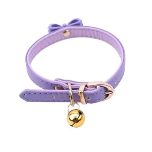 Collar de gato acolchado duradero de última moda, estilo moderno, patrón sólido, cuero genuino con campana brillante, hermoso accesorio para mascotas - Product Image 3