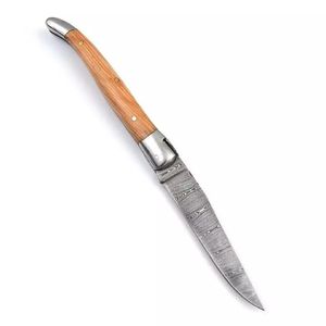 High Quality Damascus Steel Folding Camping Knife <b>Wood</b> Outdoor Hunting Push <b>Button</b> Blade 3 Year Warranty Customizable OEM DIY - Product Image 3