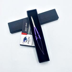 Ciseaux micro-chirurgicaux pour sourcils de haute qualité avec logo personnalisé, pinces en acier inoxydable violettes inclinées, ciseaux à ressort pour cils - Product Image 6