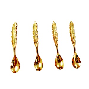 Ensemble de 4 cuillères à café en plumes en laiton de luxe pour la maison et l'hôtel Ensemble de cuillères à café de haute qualité avec vernis pour la cuisine - Product Image 1