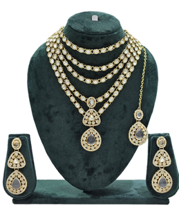 La mayoría de la joyería de moda para mujer, función de boda, piedra Kundan tachonada con conjunto de joyas largas chapadas en oro antiguo, pendiente y Mangtika - Product Image 3
