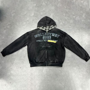 Sweat-shirts en coton lourd de style streetwear entièrement personnalisés OEM, sweat-shirts à carreaux en flanelle personnalisés, sweat-shirts à capuche à fermeture éclair inversée sur deux côtés, surdimensionnés pour hommes - Product Image 5