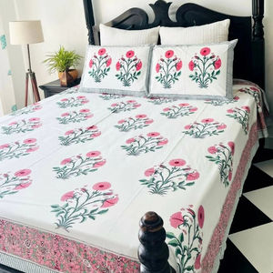 100% Organic Cotton Hand Block Print Bedsheet with <b>Pillow</b> Covers Organic Cotton Bedsheet for Home <b>Decor</b> - Product Image 1